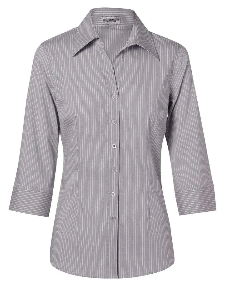 BENCHMARK Women's Ticking Stripe 3/4 Sleeve Shirt M8200Q Corporate Wear Benchmark Grey/White 6